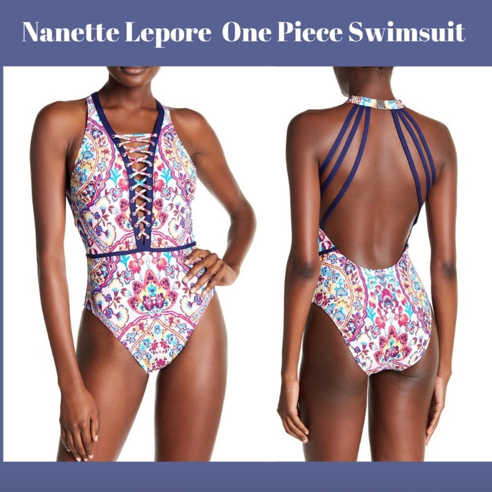 NWT Nanette Lepore Festival‎ Lace-Up One Piece Swim